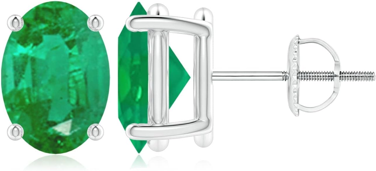 ANGARA Natural Emerald Earrings for Women | Oval Shape Emerald Classic Earrings in 14K Solid Gold/Platinum | May Birthday, Anniversary, Gemstone Jewellery Gift