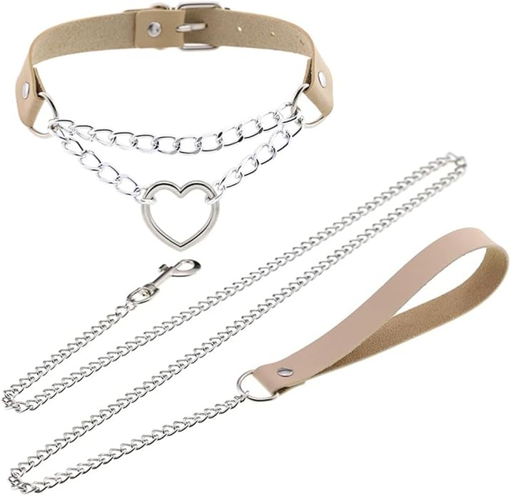 Harajuku Peach Heart Choker Punk Hauling Chain PU Leather Collar Gothic Necklace NightClub Goth Leash Belts