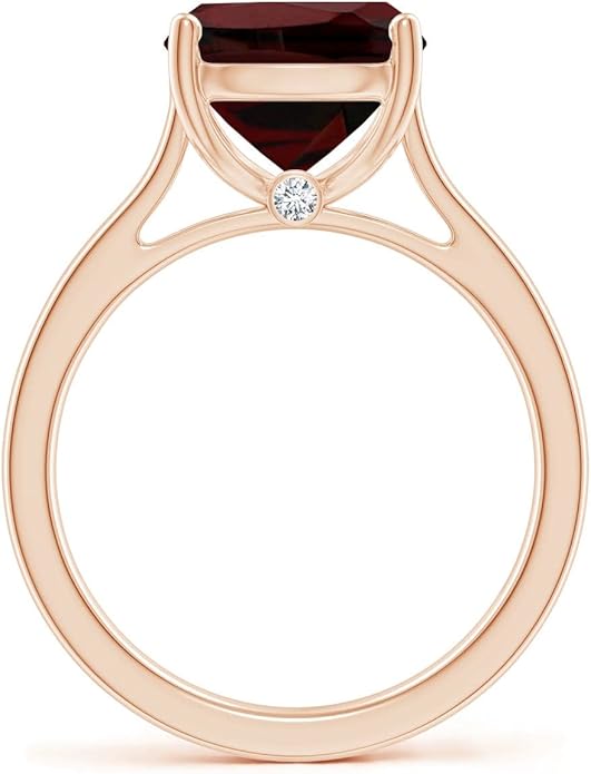 Angara Cushion Garnet Solitaire Ring in Sterling Silver/14K Solid Gold/Platinum | Natural Garnet Solitaire Ring for Women | January Birthday, Anniversary, Gemstone Jewelry Gift