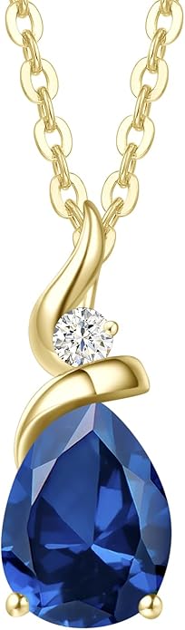 FANCIME 14K Solid Yellow Gold Birthstone Pendant Necklace for Women with Diamond Pear Shaped Teardrop Necklace Birthday Gifts for Mom Women Sterling Silver Chain 16" + 2" Extender
