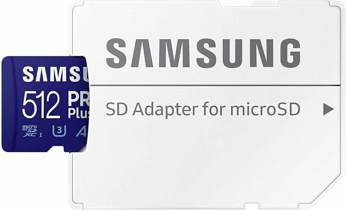 Samsung PRO Plus microSD Memory Card + Adapter, 512GB microSDXC, Up to 180 MB/s, Full HD & 4K UHD, UHS I, C10, U3, V30, A2, for Android Smartphones, Tablets, GoPRO, and DJI Drone (MB MD512SA/AM)