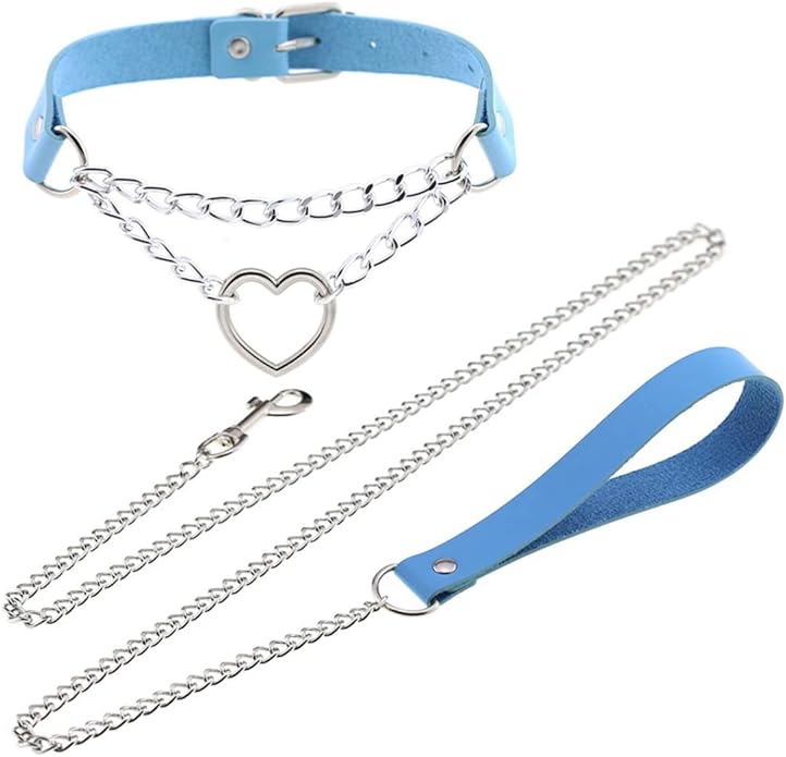 Harajuku Peach Heart Choker Punk Hauling Chain PU Leather Collar Gothic Necklace NightClub Goth Leash Belts