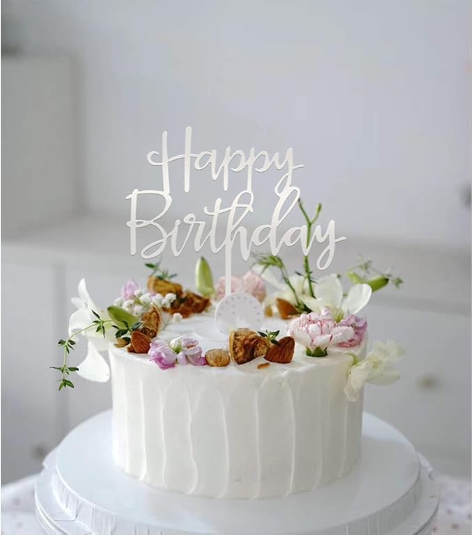 Happy Birthday Cake Topper, Mirrored Silver Acrylic Versatile Cake Topper for Birthday Party Decoration Ideas, Perfect Keepsake for your family and friends