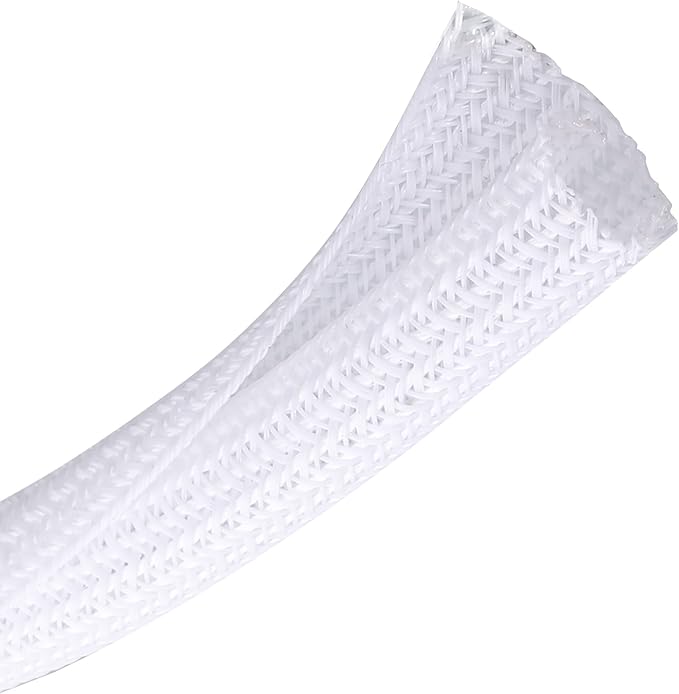 CrocSee 25ft - 1/4 inch Braided Cable Management Sleeve Cord Protector - Self-Wrapping Split Wire Loom for TV/Computer/Home Theater/Engine Bay - White