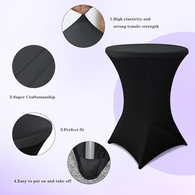 HAORUI 10 Pack Spandex Cocktail Table Covers, Fitted Round Highboy Stretch Table Cloths for Party, Bar, Wedding, Birthday, Banquet (Black, Fit for 30-32" Diameter x 42" Height Tables)