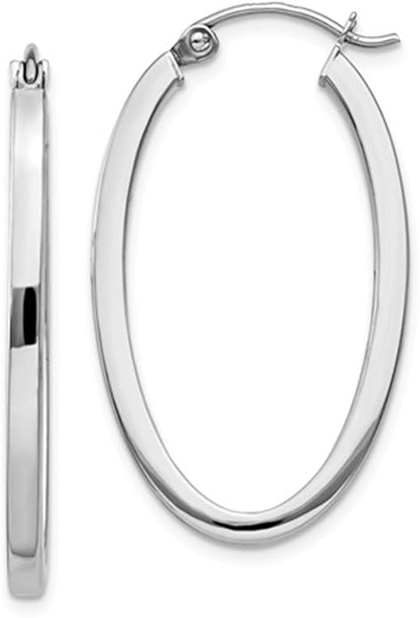 14K Gold Oval Hoop Earrings, (31-52mm) (2mm Tube)
