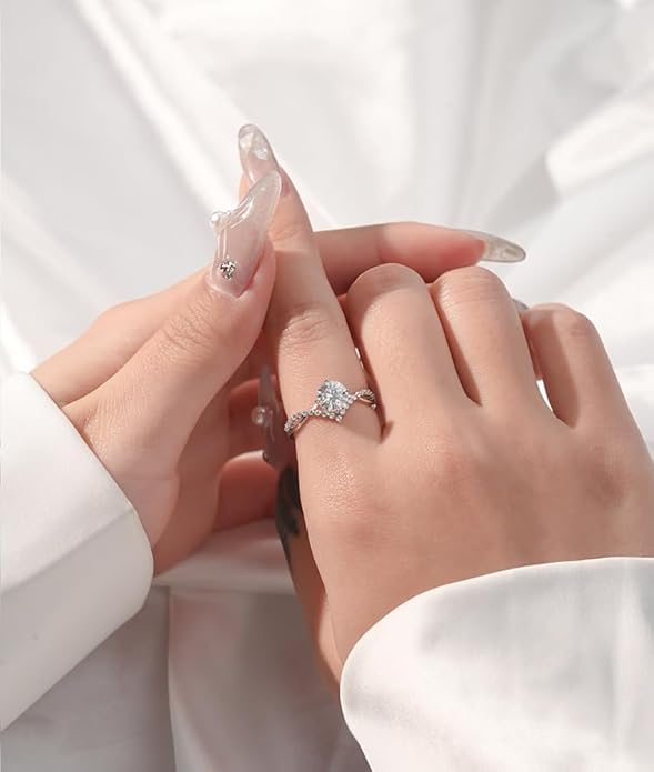 S925 Womens Silver Ring with D-color VVS1 Clarity Diamond | Unique and Elegant Style for Romantic Proposals | Diamond Engagement Ring for Her