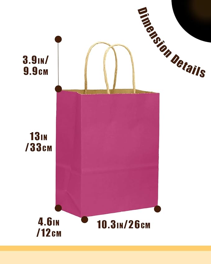 qiqee Large Kraft Paper Bags with Handles 13"x10"x5" 32 pcs Gift Paper Bag Rosy Solid Color Bags（Large Size）