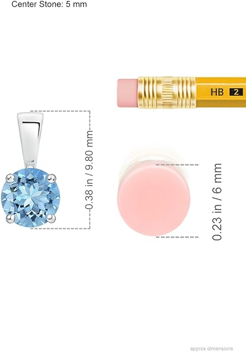 Angara Natural Aquamarine Solitaire Pendant for Women | Round Aquamarine Solitaire Pendant Necklace in 14K Solid Gold/Silver/Platinum With 18" Chain | March Birthday, Gemstone Jewelry Gift