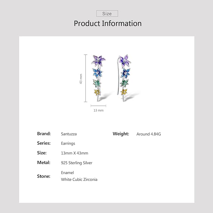 Santuzza 925 Sterling Silver Enamel Flower Ear Cuffs Climber Earrings for Women