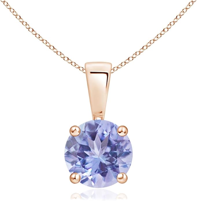 Angara Natural Tanzanite Solitaire Pendant for Women | Round Tanzanite Solitaire Pendant Necklace in 14K Solid Gold/Silver/Platinum With 18" Chain | December Birthday, Gemstone Jewelry Gift