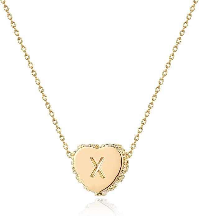 Tiny Gold Initial Heart Necklace-14K Gold Plated Handmade Dainty Letter Heart Necklace for Women Necklace Jewelry