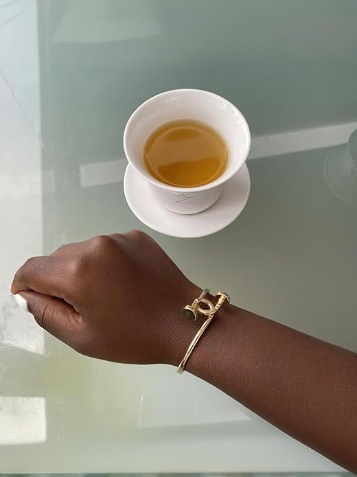 PERNNLA PEARL Dainty Gold Bar Bracelet for Women Simple Delicate Thin Cuff Bangle Hook Bracelet 18K Gold Plated Handmade Minimalist Jewelry