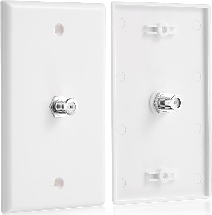 1-Port TV Cable Wall Plate F Connector Wall Plate Coax Wall Plate Video Wall Jack Single Gang Wall Plates (White, 16 Pcs)