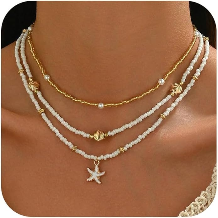 Nackiy Handmade Sea Shell Necklace for Women Summer Adjustable Natural Shell Collar Necklace