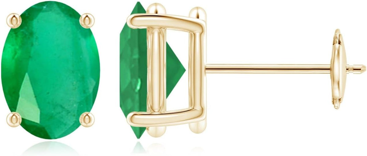 ANGARA Natural Emerald Earrings for Women | Oval Shape Emerald Classic Earrings in 14K Solid Gold/Platinum | May Birthday, Anniversary, Gemstone Jewellery Gift