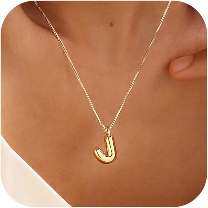 Bubble Gold Silver Letter Necklace Initial Necklaces for Women Trendy 14K Dainty Charm Pendant Name Necklace Personalized Jewelry Gift for Women Teen