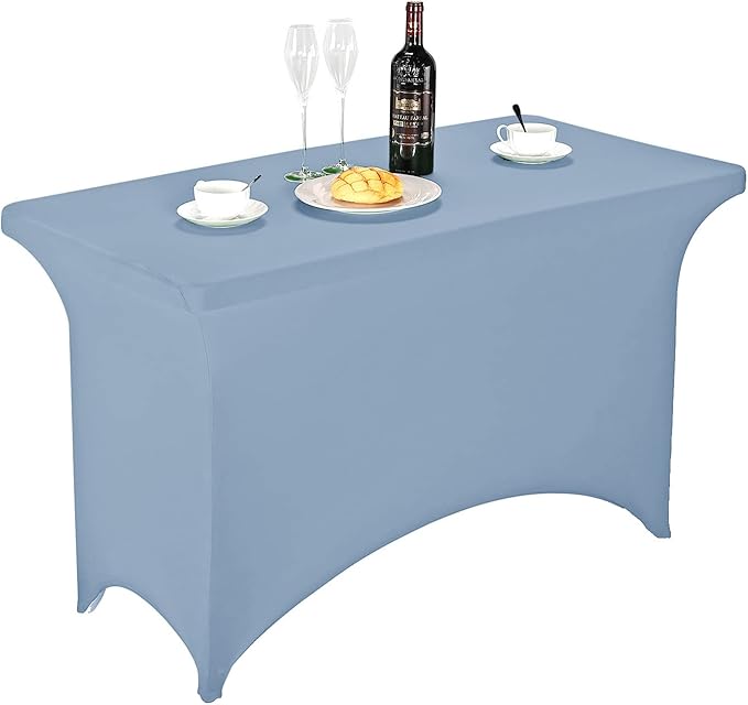 FORLIFE Spandex Table Covers，Fitted Tablecloth for Rectangular Tables, Stretch Patio Table Covers, Universal Spandex Table Cover for Wedding, Banquet, Party (4ft, Dusty Blue)