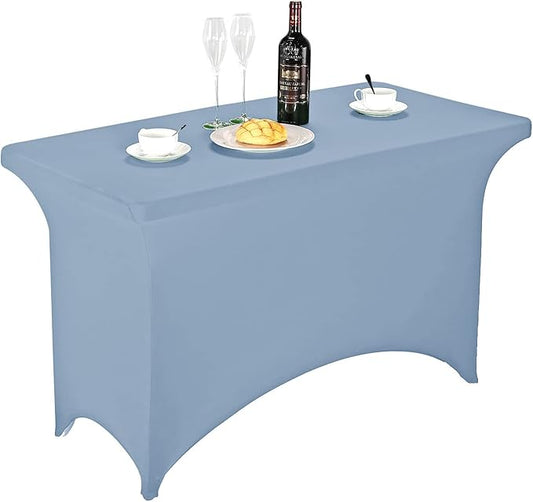 FORLIFE Spandex Table Covers，Fitted Tablecloth for Rectangular Tables, Stretch Patio Table Covers, Universal Spandex Table Cover for Wedding, Banquet, Party (4ft, Dusty Blue)