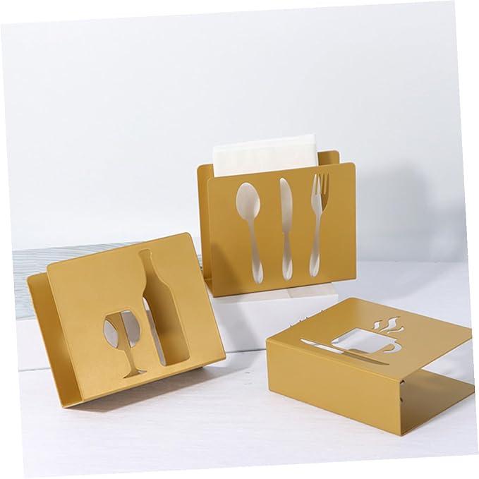 Homoyoyo Freestanding Metal Napkin Stand with Hollow Square Design Household Napkin Organizer Smooth Edges Compact Kitchen and Dining Table Decor