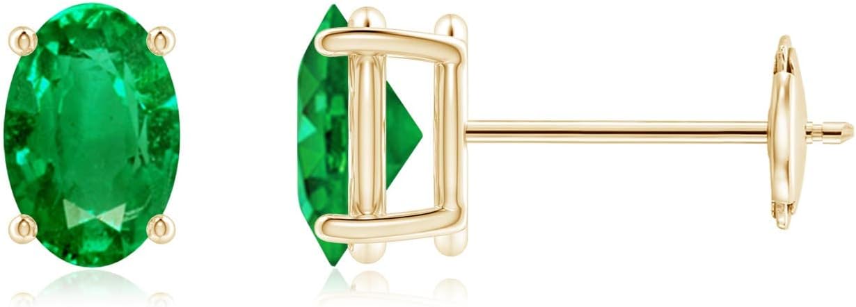 ANGARA Natural Emerald Earrings for Women | Oval Shape Emerald Classic Earrings in 14K Solid Gold/Platinum | May Birthday, Anniversary, Gemstone Jewellery Gift
