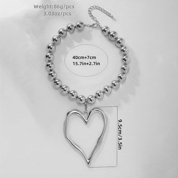 Unique Big Chunky Gold Heart Beads Necklace for Women, Charm Large Thick Hollow Love Heart Pendant Beaded Chain Choker Necklaces Party Y2K Jewelry Gift