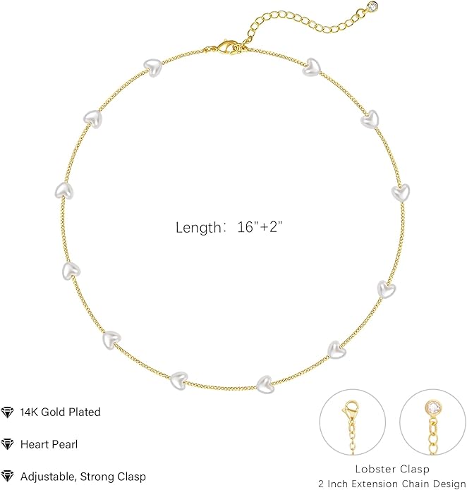 Zeffy Dainty Gold Heart Necklace for Women Trendy 14K Gold/Silver Plate Cute Heart Pendant Choker Necklaces Gold Love Heart Chain Necklace for Women Dainty Gold Jewelry Gifts for Women