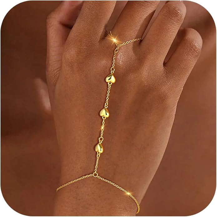 Gold Hand Chain for Women - Adjustable 14K Gold Plated Dainty Ring Bracelet Hand Chain Trendy Finger Ring Bracelet Hand Chains Stack Summer Jewelry for Women