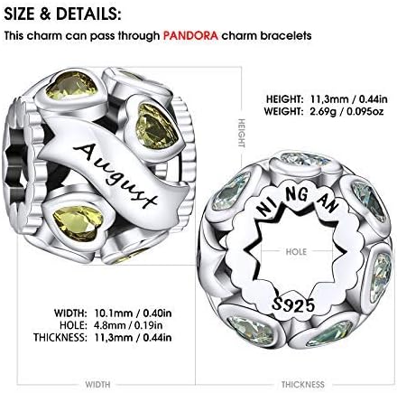 NINGAN Birthstone Charms 925 Sterling Silver Love Heart Openwork Bead for Charm Bracelets and Necklaces with 5A Cubic Zirconia, Birthday Mothers Day Jewelry Gifts Women