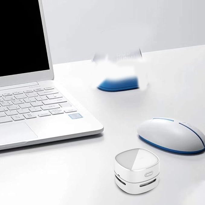 ODISTAR Desktop Vacuum Cleaner, Mini Table dust Sweeper Energy Saving,High Endurance up to 400 mins,360º Rotatable Design for Keyboard/Home/School/Office (White)
