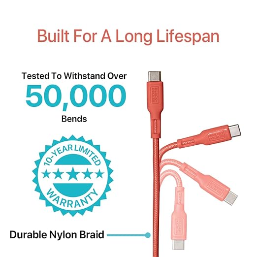 BLACK+DECKER USB C Multi Charging Cable, Fast Multi Charger Cable w/Adapter, Braided 2 in 1 Multiple USB Cable, Universal Charging Cord w/Type C/USB Adapter for iPhone 16 15/Samsung/LG/Tablets/More
