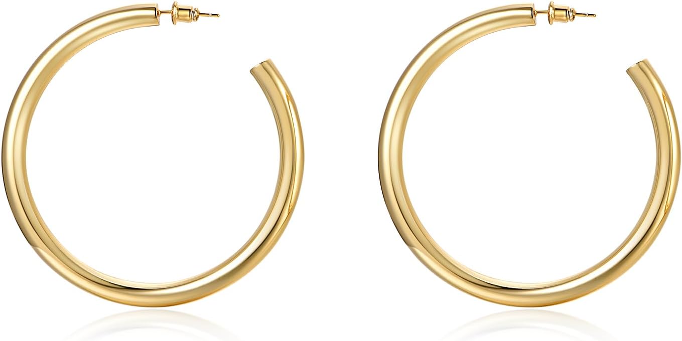 Gold Earrings for Women Girls,14K Gold Plated Hoop Earrings with 925 Sterling Silver Post Cubic Zirconia Stud Earring Huggie Hoops Earrings
