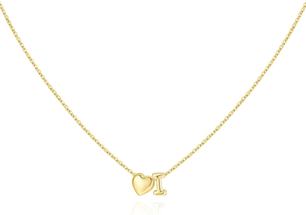 M MOOHAM Valentines Gifts for Kids Her - Heart Initial Necklaces for Women Girls 14K Gold Plated Tiny Heart Necklace Jewelry for Kids Personalized Birthday Gifts for Teen Girls Trendy