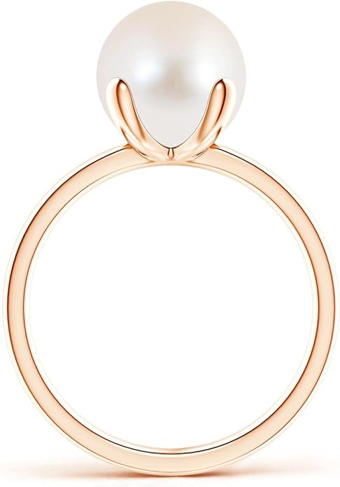 Angara Freshwater Pearl Solitaire Ring for Women | Round Freshwater Cultured Pearl Solitaire Ring in 14K Solid Gold/Silver | June Birthday, Anniversary, Gemstone Jewellery Gift
