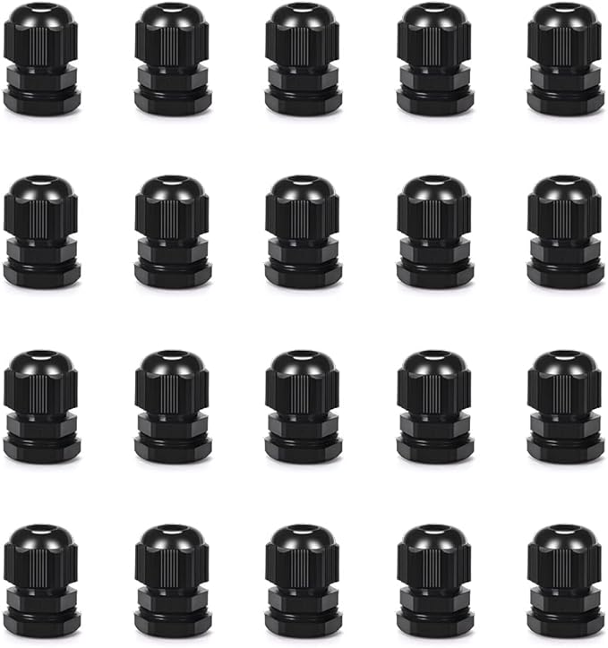 Cable Gland 20 Pack Plastic Waterproof Adjustable Connector 5-10mm PG11 Strain Relief Cord Connectors Joints Nylon with Gaskets
