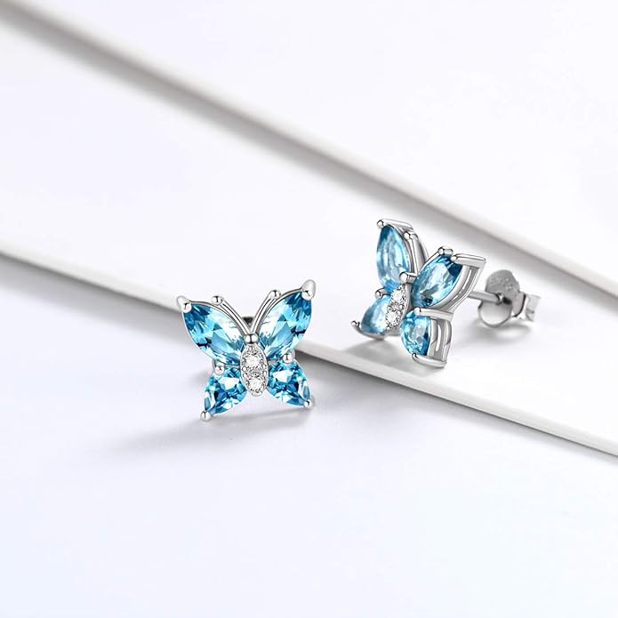 Aurora Tears Butterfly Jewelry,Women 925 Sterling Silver Butterflies Birthstone Pendant Necklace/Earrings/Rings Wedding Gift
