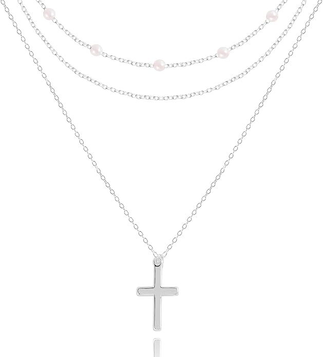 Layered Gold Necklaces for Women, Stackable 14K Gold Plated Necklace, Dainty Cross/Circle/Heart Pendant layered Necklace, Adjustable Dainty Gold/Silver Necklace Jewelry Set for Women