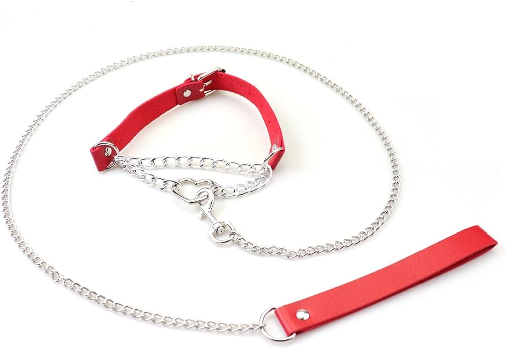 Harajuku Peach Heart Choker Punk Hauling Chain PU Leather Collar Gothic Necklace NightClub Goth Leash Belts