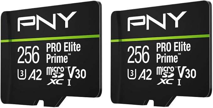 PNY 256GB PRO Elite Prime™ C10 U3 V30 A2 microSDXC Flash Memory Card – Ultra-Fast Speeds, Read 200MB/s, Write 150MB/s, 4K UHD, Full HD, UHS-I, for Smartphones, Drones, Action Cameras, 2-Pack