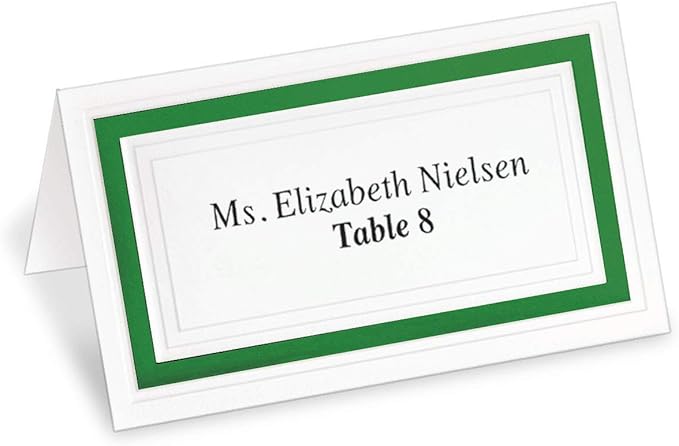 White Cover Stock Place Cards with Green Foil Border, 100-Pack