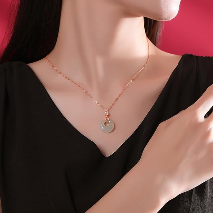 14K Gold Real A Grade Hetian Jade Peace Buckle Necklace, Lucky Koi Moissanite Pendant, Delicate Jade Jewelry Gift for Her Well-being