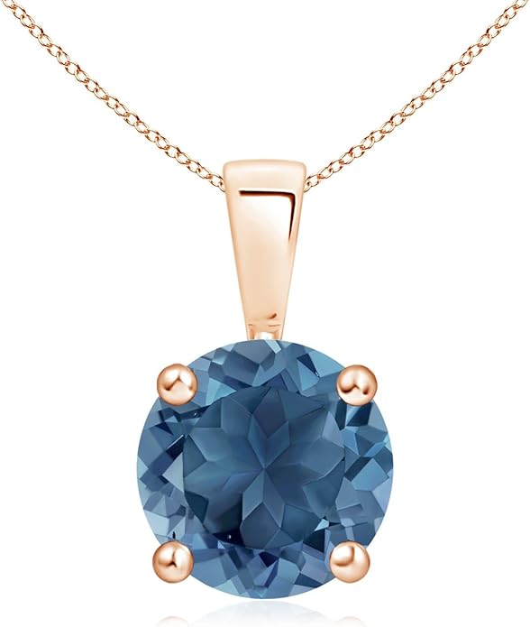 Angara Natural Blue Topaz Solitaire Pendant for Women | Classic Prong-Set Round Blue Topaz Pendant in 14K Solid Gold/Silver/Platinum With 18" Chain | December Birthday, Gemstone Jewelry Gift
