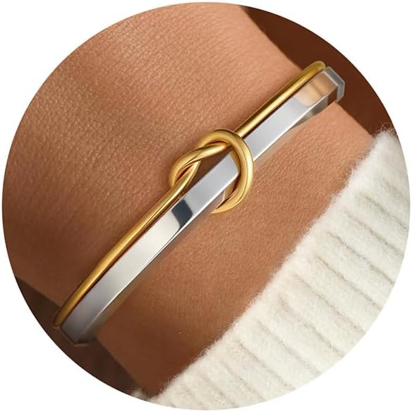 Turandoss Gold Knot Bangle Bracelets for Women - Dainty 18K Gold Plated Cuff Bangle Bracelets for Women Trendy Personalized Open Love Knot Bracelet Adjustable Cuff Bracelet Valentine Gifts for Her