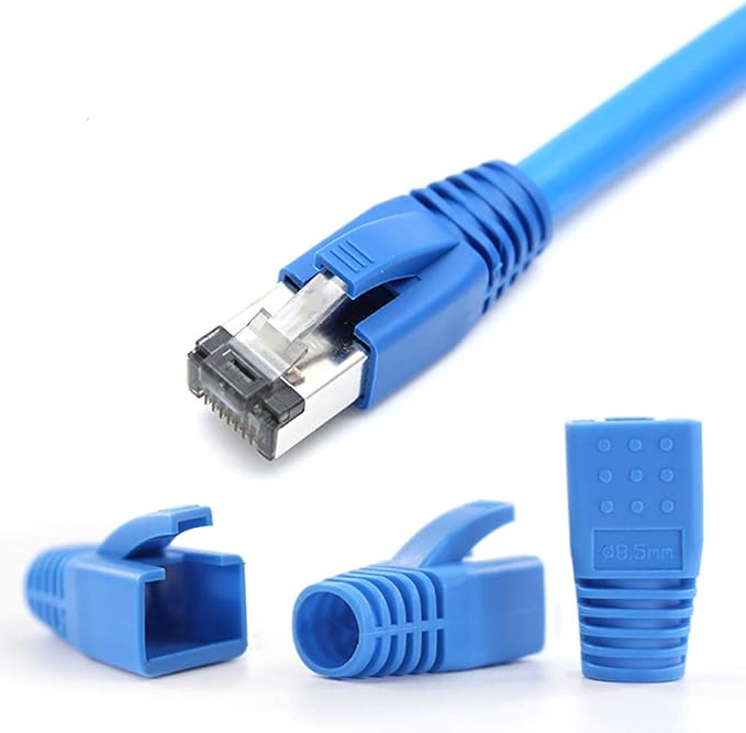 50 Pcs Cat7 Cat7A Cat8 Strain Relief Boot, RJ45 Plug Connector Cover Modular Network Plug Connector Cap Cable Connector Boots, Blue