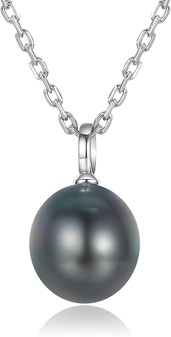 VIKI LYNN Tahitian Black Pearl Necklace for Women 9-10mm Cultured Pearl Pendant 925 Sterling Silver Chain 18K Gold Clasp Christmas Wedding Birthday Anniversary Mothers Day Gifts for Wife Mom Her