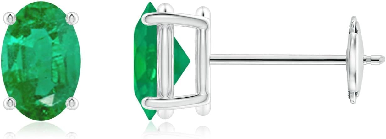 ANGARA Natural Emerald Earrings for Women | Oval Shape Emerald Classic Earrings in 14K Solid Gold/Platinum | May Birthday, Anniversary, Gemstone Jewellery Gift