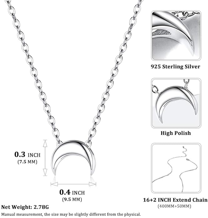 ChicSilver Personalized 925 Sterling Silver Dainty Small Heart/Star/Moon/Dot/Triangle Pendant Necklace for Women, Silver/Gold/Rose Gold/Black (with Gift Box)