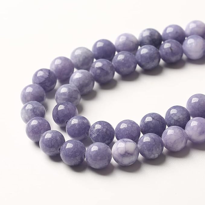10mm 32pcs Natural Purple Angelite Stone Beads Lavender Gemstone Round Loose Beads for Jewelry Making DIY Bracelet Necklace Earrings 32" 2 Strands