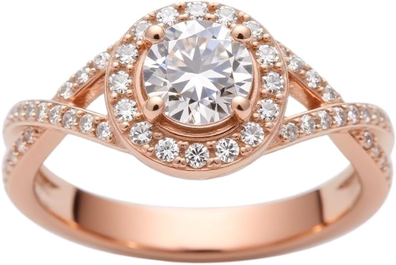 1.22 Carat (ctw) Round-Cut Halo Lab-Grown Sapphire/Lab-Grown Diamond/Moissanite Twisted Wedding Engagement Ring for Women 925 Sterling Silver/10K/14K/18K Real Gold Engagement Rings Jewelry(D Color, VVS Clarity), Size 3-14