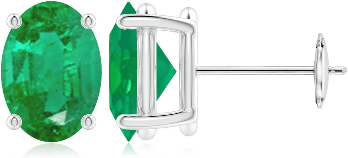 ANGARA Natural Emerald Earrings for Women | Oval Shape Emerald Classic Earrings in 14K Solid Gold/Platinum | May Birthday, Anniversary, Gemstone Jewellery Gift
